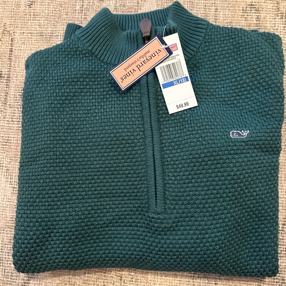 Brand new Vinevard Vines textured cotton 1/4 zip sweater. Size: boys XL